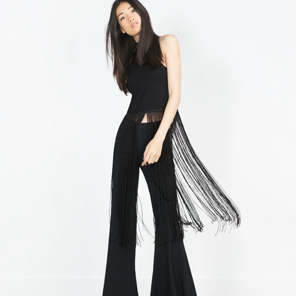 Zara Black Fringe Top